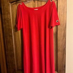 Red Dress with Peek Sleeve with Gold Rings